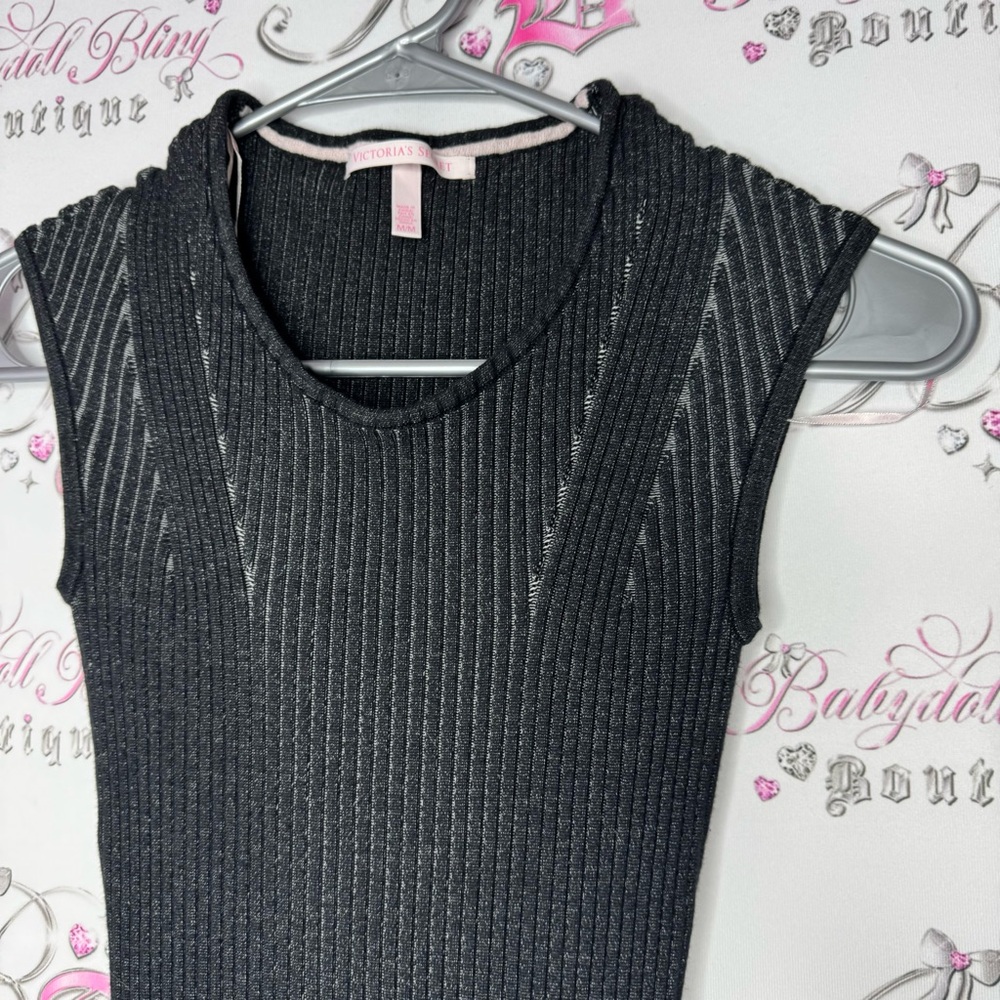Victoria secret dress black grey stretchy ribbed tiered ruffle bottom *flaws* - Picture 2 of 13